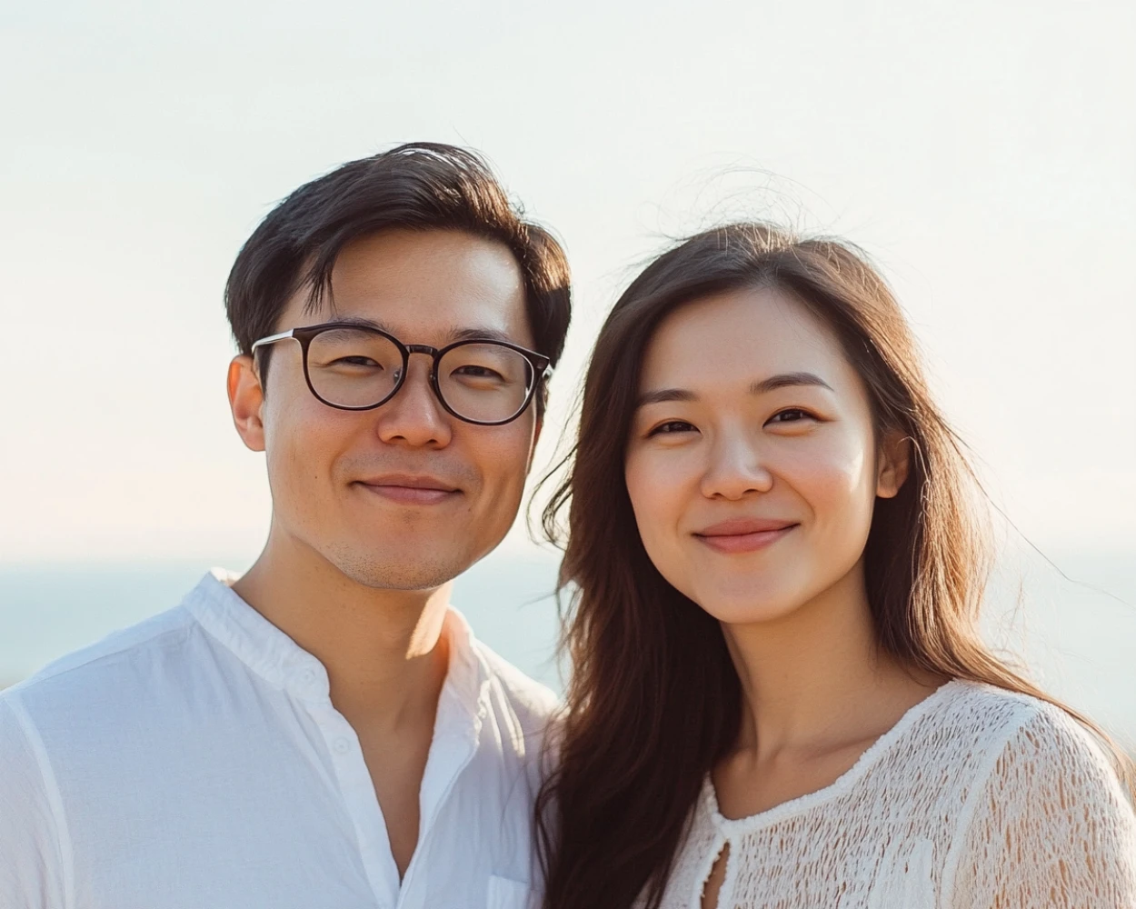 Bright Seaside Couple Portrait - AI generated casual by AI Couple Photo