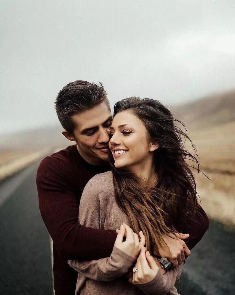 Cinematic Road Embrace Portrait - AI generated romantic by AI Couple Photo